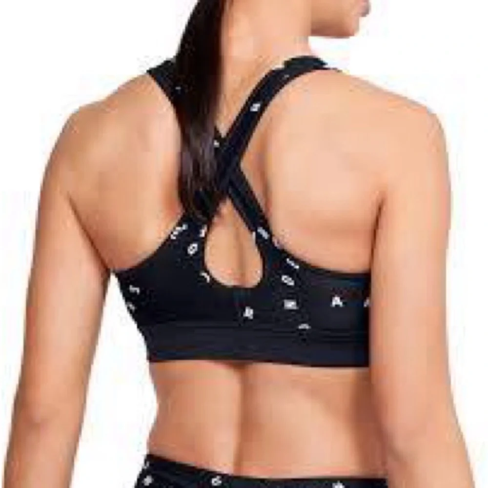 NWT Under Armour Mid Crossback Mash Up Print Sports Bra - Black/White - Picture 7 of 7
